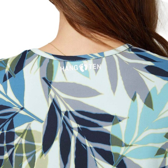 Hang Ten Sun Protection Tee SPF50 Zip Pocket Tropical Print Rash Guard T-shirt - Picture 7 of 10